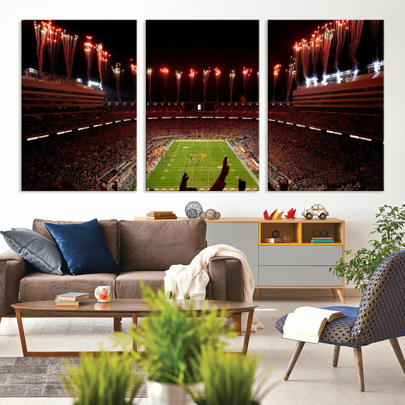 73358115-MGV-CV-36X24-Neyland Stadium Wall Art – Panoramic Tennessee Volunteers Night Game Canvas Print, Fireworks Football Celebration Sports Decor for