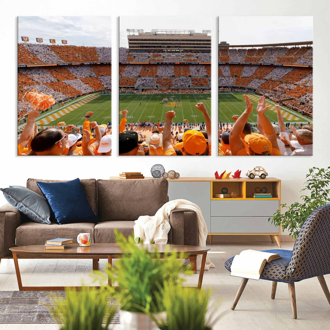 76011417-MGV-CV-36X24-Neyland Stadium Wall Art – Panoramic Tennessee Volunteers Checkerboard Crowd Canvas Print, Day Game Football Celebration Sports