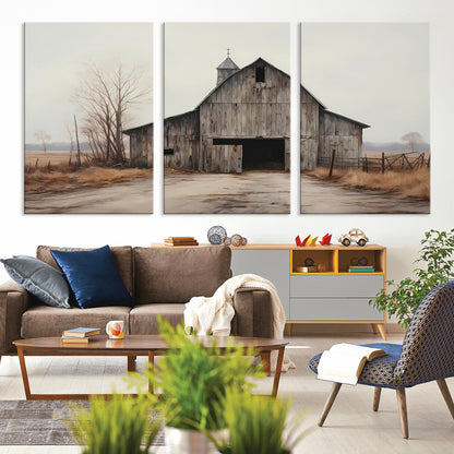 90499-MGV-CV-36X24-Old Barn Wall Art Canvas Print, Framed Rustic Barn Art Picture Print, Abandoned Farm Perfect Rustic Farmhouse Decor Artwork