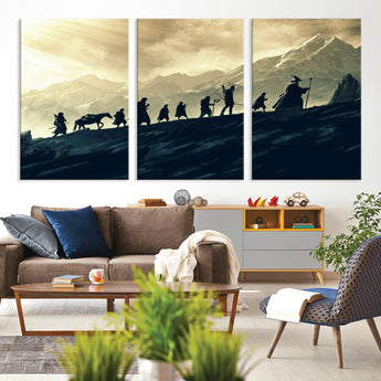 76547-MGV-CV-36X24-Fellowship Journey Wall Art Canvas Print, Framed LOTR Art Picture Print, Middle Earth Perfect Tolkien Fantasy Decor Artwork
