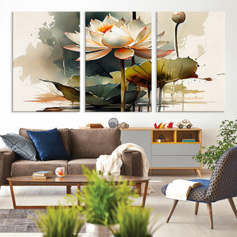 46359-MGV-CV-36X24-Lotus Blossom Wall Art Canvas Print, Framed Water Lily Art Picture Print, Zen Flower Perfect Zen Botanical Decor Artwork