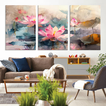 18414-MGV-CV-36X24-Pink Lotus Wall Art Canvas Print, Framed Water Lily Art Picture Print, Dreamy Floral Perfect Dreamy Botanical Decor Artwork