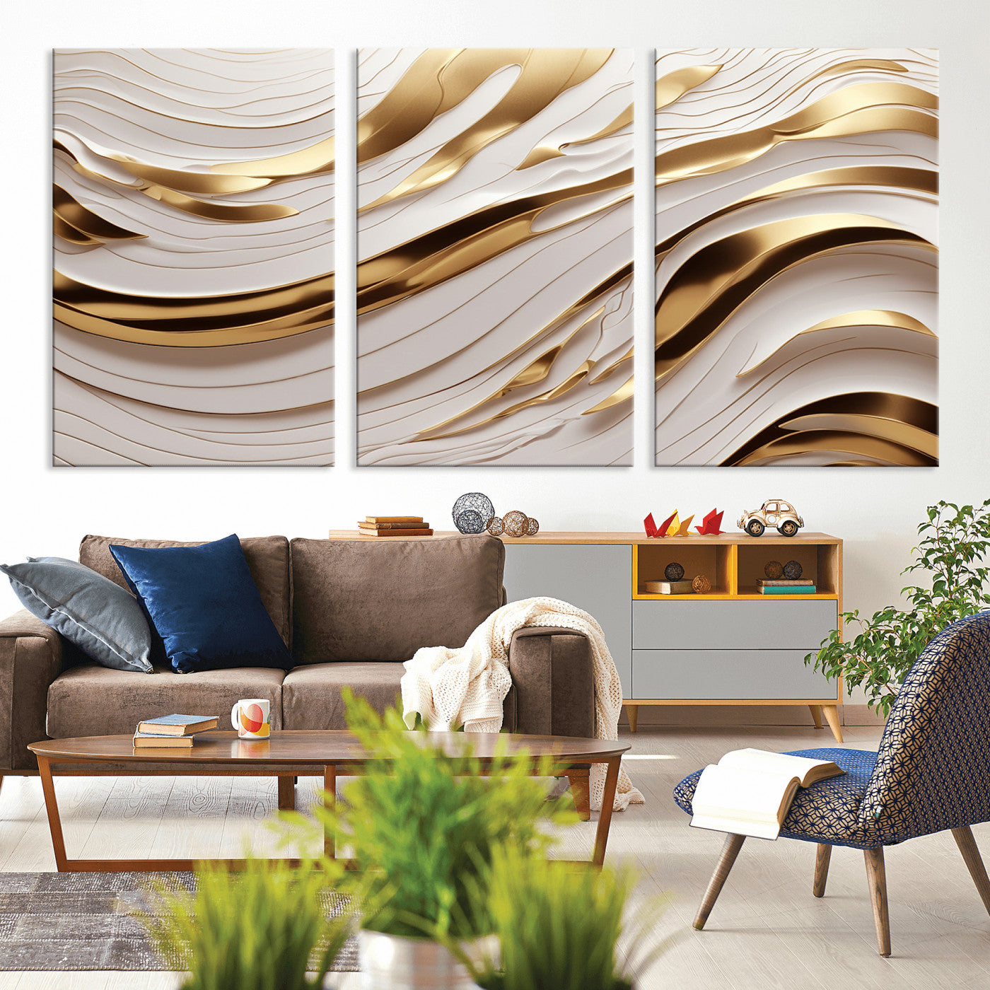 41237-MGV-CV-36X24-Gold Waves Wall Art Canvas Print, Framed Elegant Flow Art Picture Print, Luxury Layers Perfect Minimal Luxe Decor Artwork