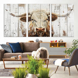 10840-MGV-CV-36X24-Texas Longhorn Wall Art Canvas Print, Framed Rustic Bull Art Picture Print, Western Cattle Perfect Rustic Western Decor Artwork