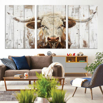 10840-MGV-CV-36X24-Texas Longhorn Wall Art Canvas Print, Framed Rustic Bull Art Picture Print, Western Cattle Perfect Rustic Western Decor Artwork