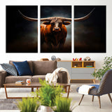 12484-MGV-CV-36X24-Texas Longhorn Wall Art Canvas Print, Framed Western Bull Art Picture Print, Moody Cattle Perfect Moody Western Decor Artwork