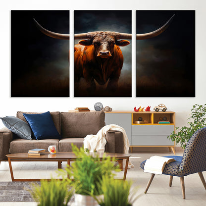 12484-MGV-CV-36X24-Texas Longhorn Wall Art Canvas Print, Framed Western Bull Art Picture Print, Moody Cattle Perfect Moody Western Decor Artwork