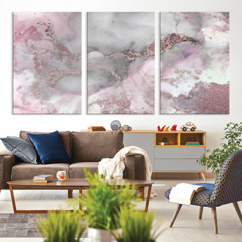 16416-MGV-CV-36X24-Blush Marble Wall Art Canvas Print, Framed Rose Gold Art Picture Print, Pink Cloudy Perfect Modern Glam Decor Artwork