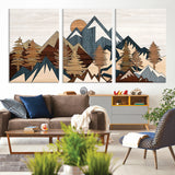 80300-MGV-CV-36X24-Geometric Mountains Wall Art Canvas Print, Framed Stylized Trees Art Picture Print, Graphic Forest Perfect Rustic Abstract Decor