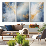 41836-MGV-CV-36X24-Abstract Gold Wall Art Canvas Print, Framed Blue Layers Art Picture Print, Elegant Cloud Perfect Elegant Minimalist Decor Artwork