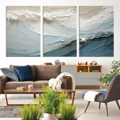 53646-MGV-CV-36X24-Ocean Wave Wall Art Canvas Print, Framed Textured Seascape Art Picture Print, Modern Ocean Perfect Minimal Coastal 2/2 Decor
