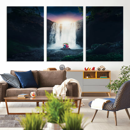 56359-MGV-CV-36X24-Lilo Stitch Wall Art Canvas Print, Framed Stitch Angel Art Picture Print, Cartoon Waterfall Perfect Tropical Fantasy Decor Artwork