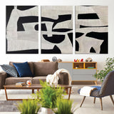 33714-MGV-CV-36X24-Monochrome Design Wall Art Canvas Print, Framed Modern Linework Art Picture Print, Textured Shapes Perfect Monochrome Modern Decor