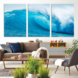 15566-MGV-CV-36X24-Ocean Wave Wall Art Canvas Print, Framed Curling Wave Art Picture Print, Vibrant Surf Wave Perfect Coastal Surf Decor Artwork