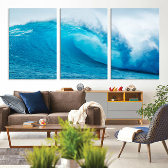 15566-MGV-CV-36X24-Ocean Wave Wall Art Canvas Print, Framed Curling Wave Art Picture Print, Vibrant Surf Wave Perfect Coastal Surf Decor Artwork