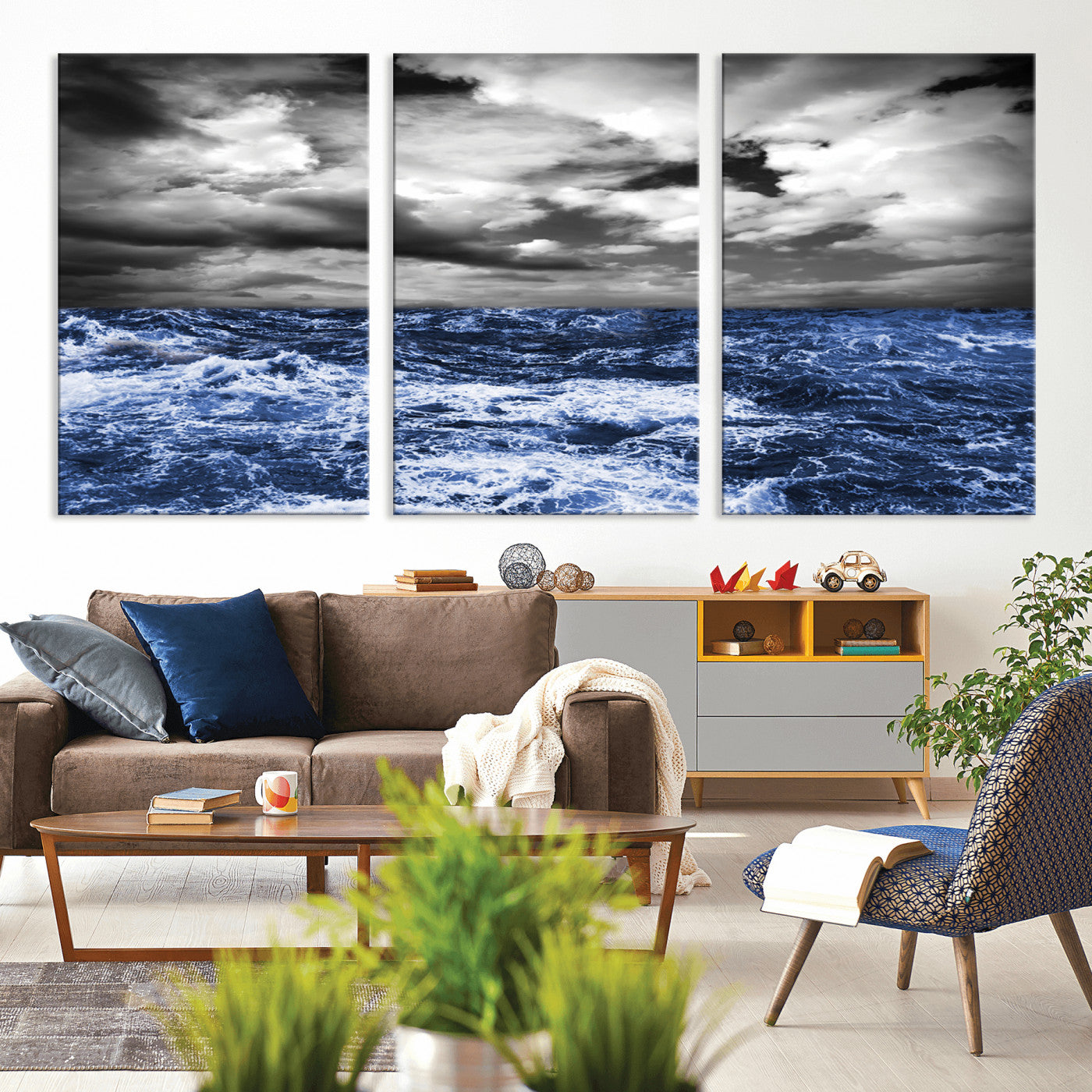 91043-MGV-CV-36X24-Stormy Ocean Wall Art Canvas Print, Framed Moody Seascape Art Picture Print, Monochrome Sea Perfect Coastal Drama Decor Artwork