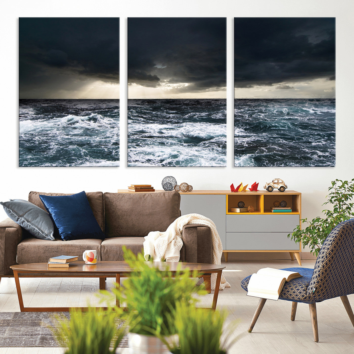 51359-MGV-CV-36X24-Stormy Ocean Wall Art Canvas Print, Framed Moody Seascape Art Picture Print, Ocean Storm Perfect Dramatic Coastal Decor Artwork
