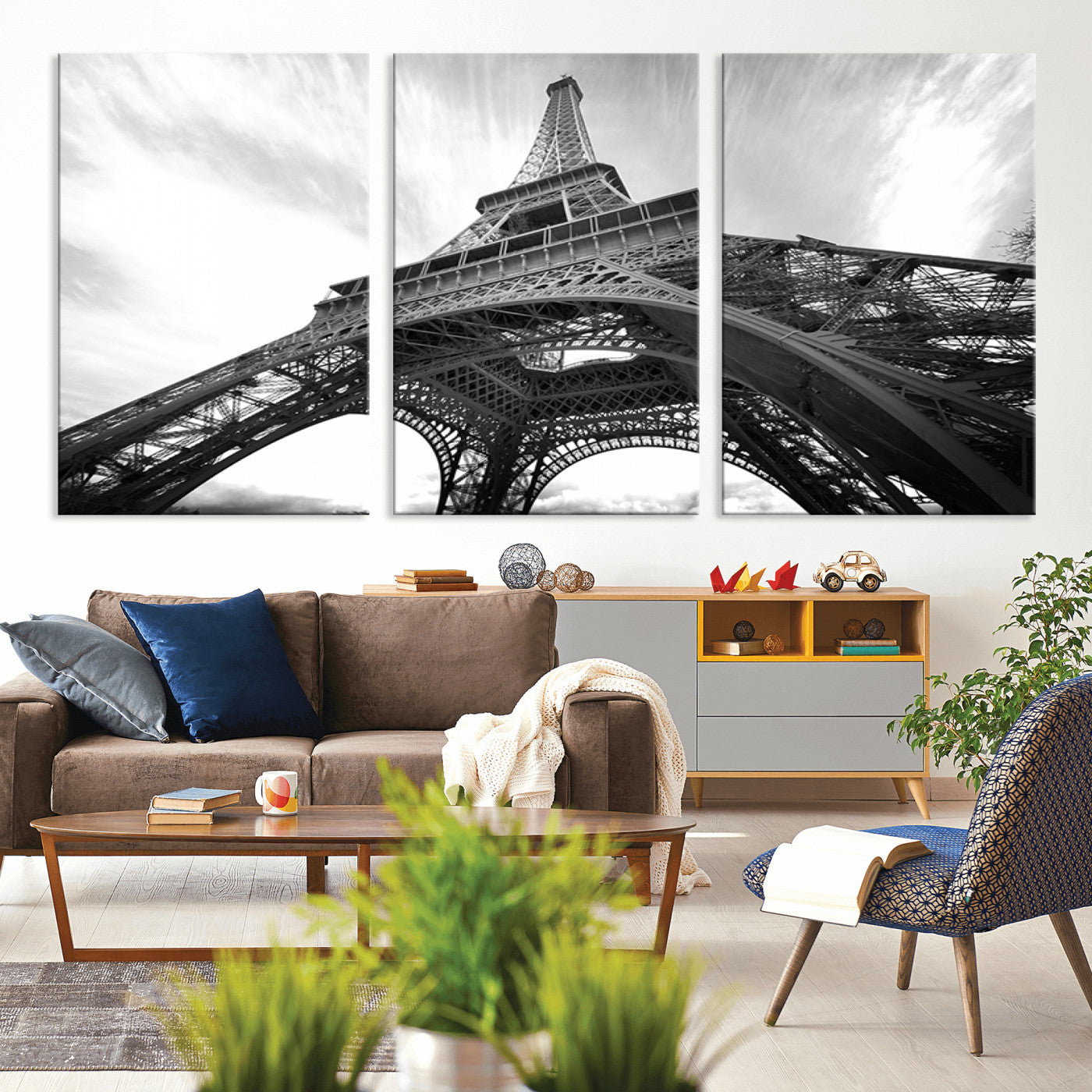 40006-MGV-CV-36X24-Eiffel Tower Wall Art – Black and White Architectural Photo Print, Paris Inspired Decor for Bedroom, Office, Studio or Modern