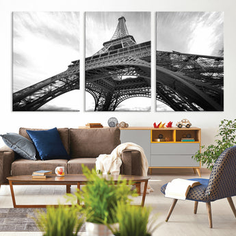 40006-MGV-CV-36X24-Eiffel Tower Wall Art – Black and White Architectural Photo Print, Paris Inspired Decor for Bedroom, Office, Studio or Modern